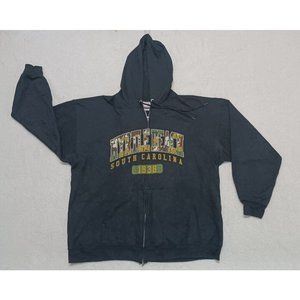 Hanes PrintPro Mens Black Myrtle Beach South Carolina Full Zip Hoodie Camo Sz XL